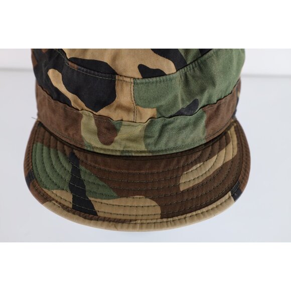 Vintage 80s USGI Distressed Military Woodland Camouflage Cap Hat 7 5/8 USA - Picture 3 of 10